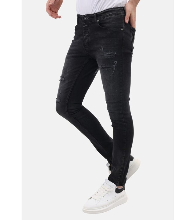 Mario Morato Jeans mit Rissen, Slim Fit für Herren – MM-S-109 – Schwarz