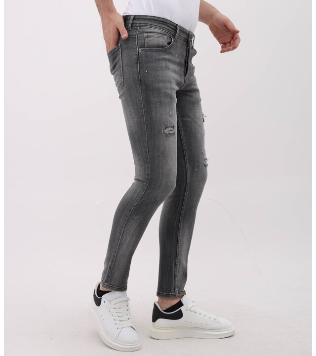 Mario Morato Stonewashed Slim Fit Jeans mit Rissen Herren – MM-S-115 – Grau