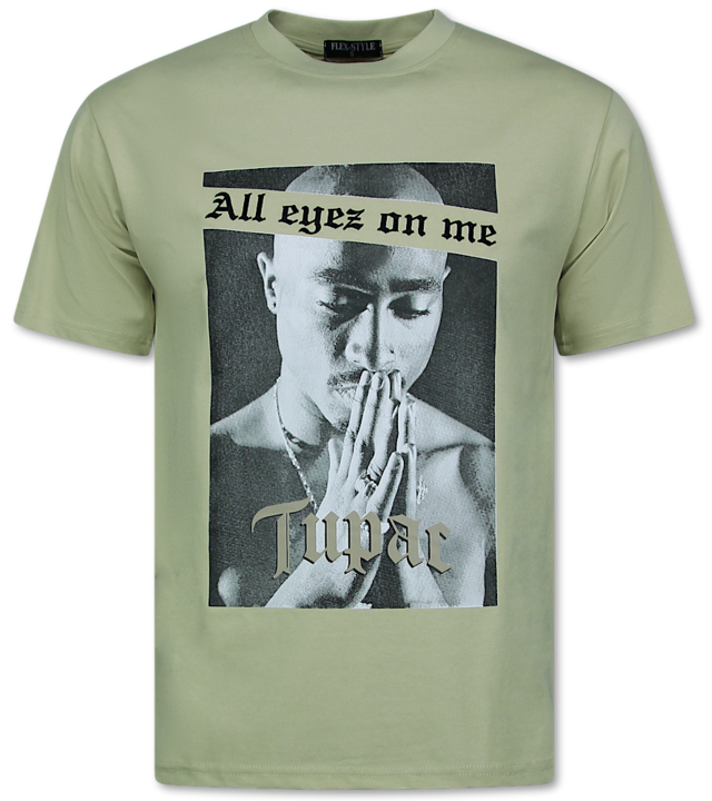 Top Star Oversized T-Shirt Herren - T-Shirt Herren mit Aufdruck - All Eyez on Me - Tupac - 685 - Braun