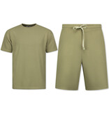 Enos Sommerset Herren - Gerippt Oversized - Zweiteiler - Twinset - Co ord Set - 918 - Braun