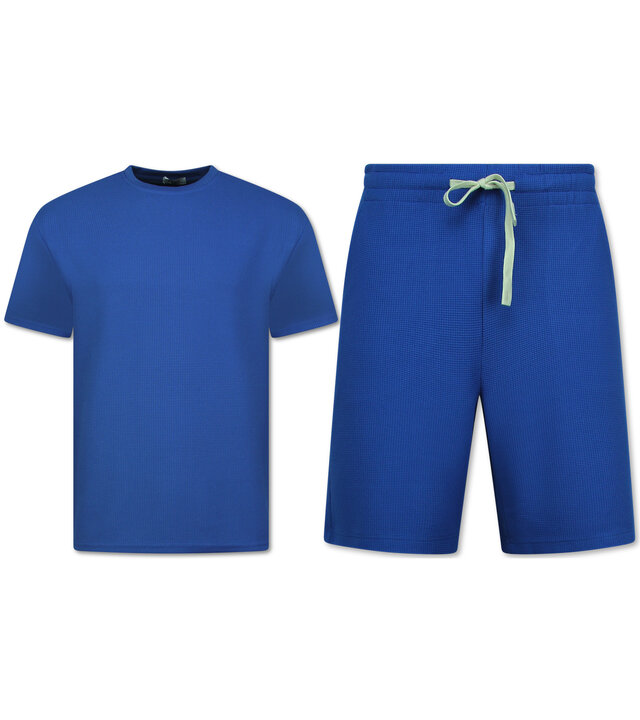 Enos Sommerset Herren - Gerippt Oversized - Zweiteiler - Twinset - Co ord Set - 918 - Blau
