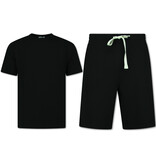 Enos Sommerset Herren - Gerippt Oversized - Zweiteiler - Twinset - Co ord Set - 918 - Schwarz