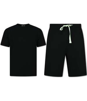 Enos Sommerset Herren - Gerippt Oversized - Zweiteiler - Twinset - Co ord Set - 918 - Schwarz