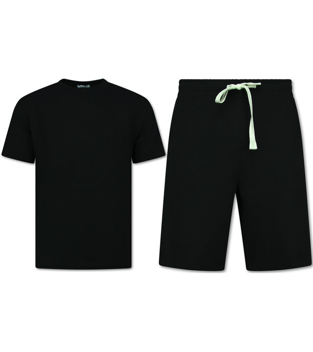 Enos Sommerset Herren - Gerippt Oversized - Zweiteiler - Twinset - Co ord Set - 918 - Schwarz