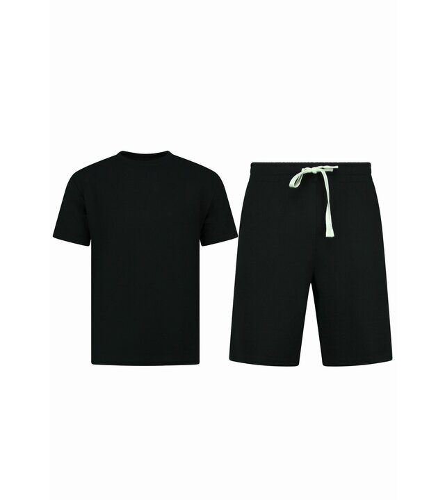 Enos Sommerset Herren - Gerippt Oversized - Zweiteiler - Twinset - Co ord Set - 918 - Schwarz