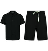 Enos Twinset - Geripptes Oversized Shirt - Sommerset Herren - Zweiteiler - Co ord Set - 915 - Schwarz