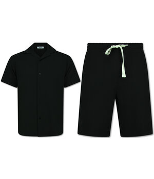 Enos Twinset - Geripptes Oversized Shirt - Sommerset Herren - Zweiteiler - Co ord Set - 915 - Schwarz