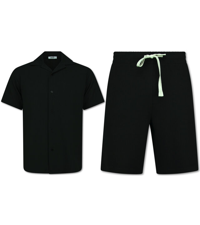 Enos Twinset - Geripptes Oversized Shirt - Sommerset Herren - Zweiteiler - Co ord Set - 915 - Schwarz