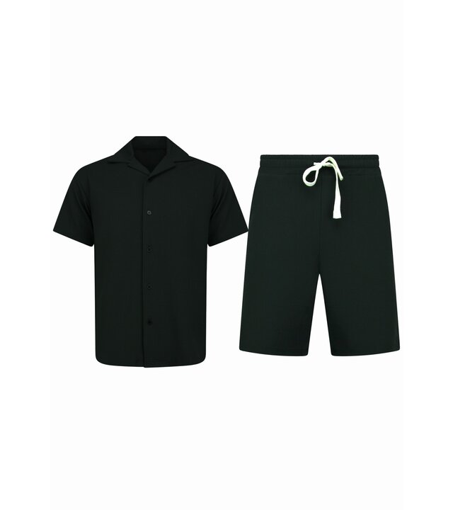 Enos Twinset - Geripptes Oversized Shirt - Sommerset Herren - Zweiteiler - Co ord Set - 915 - Schwarz