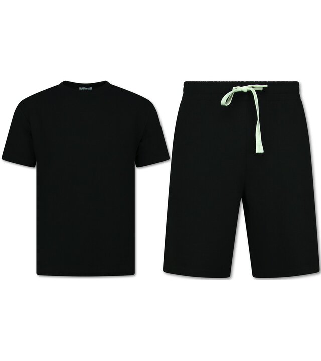 Enos Herren Sommer Set – Ribbed  Oversized Twinset – Kombi Set – F 918 – Schwarz