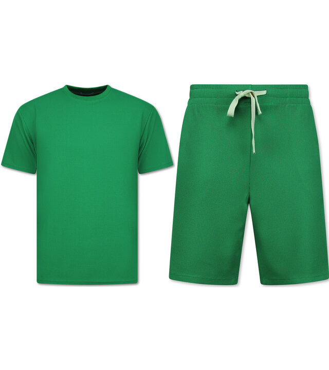 Enos Herren Sommer Set – Ribbed  Oversized Twinset – Kombi Set – F 918 – Grün