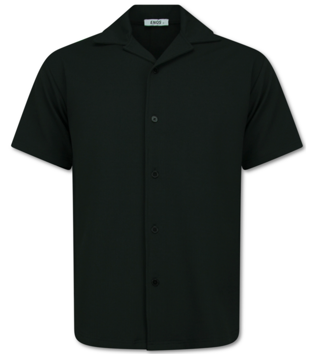 Enos Twinset – Geripptes Oversize Hemd – Sommer Set für Herren – Zweiteiliges Set – Kombi Set – F 915 – Schwarz