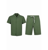 Enos Twinset – Geripptes Oversize Hemd – Sommer Set für Herren – Zweiteiliges Set – Kombi Set – F 915 – Grün