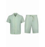 Enos Twinset – Geripptes Oversize Hemd – Sommer Set für Herren – Zweiteiliges Set – Kombi Set – F 915 – Beige