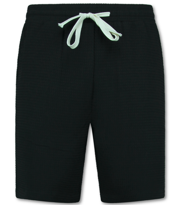 Enos  Geripptes Oversize Hemd – Sommer Set für Herren – Zweiteiliges Set – Kombi Set – MG 009 – Schwarz