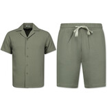 Enos  Geripptes Oversize Hemd – Sommer Set für Herren – Zweiteiliges Set – Kombi Set – MG 009 – Grau