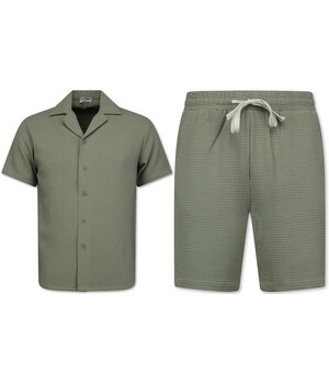 Enos Geripptes Oversize Hemd – Sommer Set für Herren – Zweiteiliges Set – Kombi Set – MG 009 – Grau