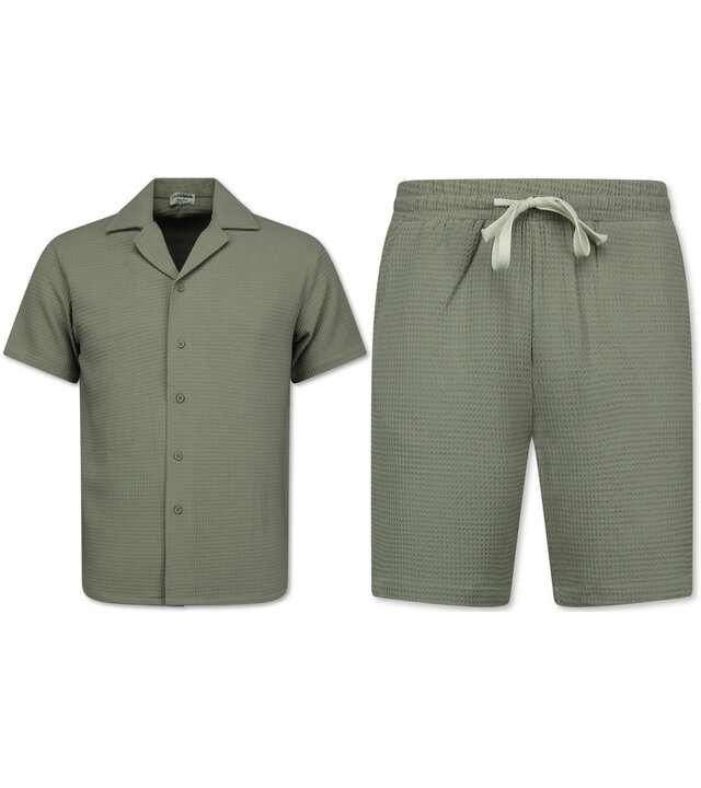 Enos  Geripptes Oversize Hemd – Sommer Set für Herren – Zweiteiliges Set – Kombi Set – MG 009 – Grau