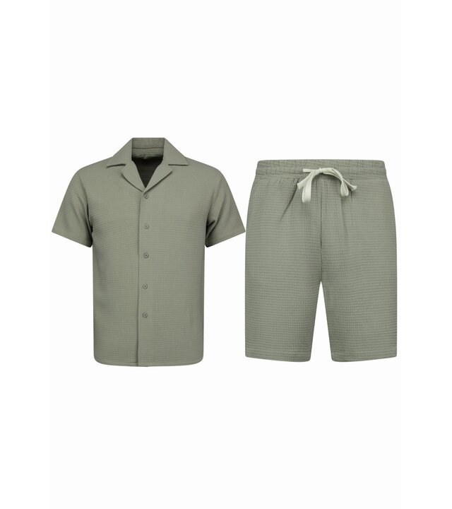 Enos  Geripptes Oversize Hemd – Sommer Set für Herren – Zweiteiliges Set – Kombi Set – MG 009 – Grau