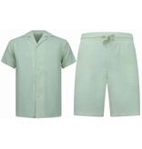 Enos Geripptes Oversize Hemd – Sommer Set für Herren – Shorts für Herren / Oversize Hemd für Herren – Twinset – F 919 – Beige