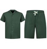 Enos Herren Sommer Set – Geripptes Oversize Hemd – Herren Shorts / Herren Oversize T Shirt – Twinset – F 919 – Grün