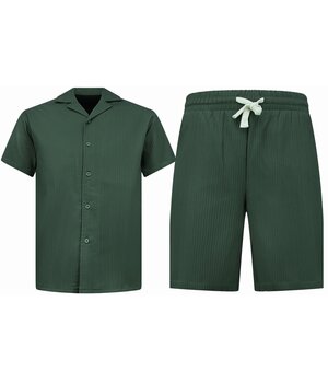 Enos Herren Sommer Set – Geripptes Oversize Hemd – Herren Shorts / Herren Oversize T Shirt – Twinset – F 919 – Grün