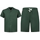 Herren Sommer Set – Geripptes Oversize Hemd – Herren Shorts / Herren Oversize T Shirt – Twinset – F 919 – Grün