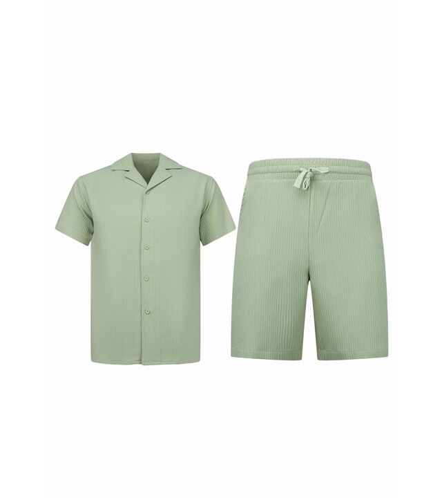 Enos Twinset – Sommer Set Herren – Geripptes Oversize Hemd – Herren Shorts / Oversize T Shirt Herren – F 919 – Braun