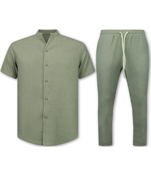 Enos Leinen Sommerset für Herren – Leinen Twinset für Herren – Leinenhemd für Herren – Sommerhose für Herren – MG 012 – Khaki