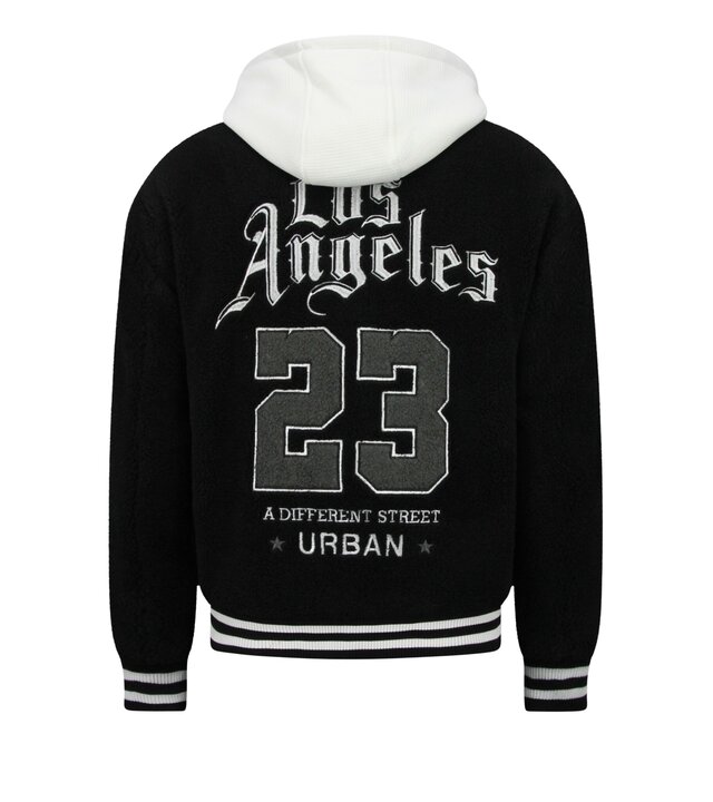 Enos  Oversized Baseballjacke – Teddyjacke für Herren mit Kapuze – Mittelschwere Jacke für Herren – 537 – Schwarz