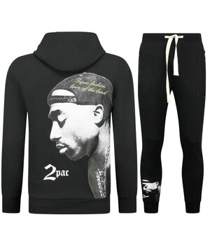 TopStar Tupac Trainingsanzug mit Kapuze – 2Pac Jogginganzug mit Kapuze für Herren – Heimtrainer für Herren (Erwachsene) – 663 – Schwarz