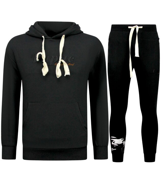TopStar Tupac Trainingsanzug mit Kapuze – 2Pac Jogginganzug mit Kapuze für Herren – Heimtrainer für Herren (Erwachsene) – 663 – Schwarz