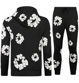 TopStar Dick gewebter Herren Trainingsanzug mit Allover Blumenmuster – Herren Blumenanzug – Twinset – 5991 – Schwarz