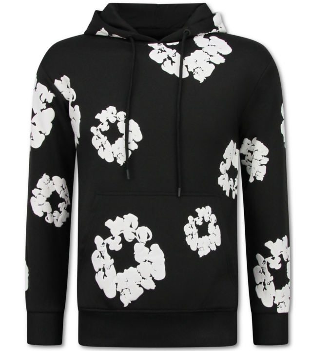 TopStar Dick gewebter Herren Trainingsanzug mit Allover Blumenmuster – Herren Blumenanzug – Twinset – 5991 – Schwarz