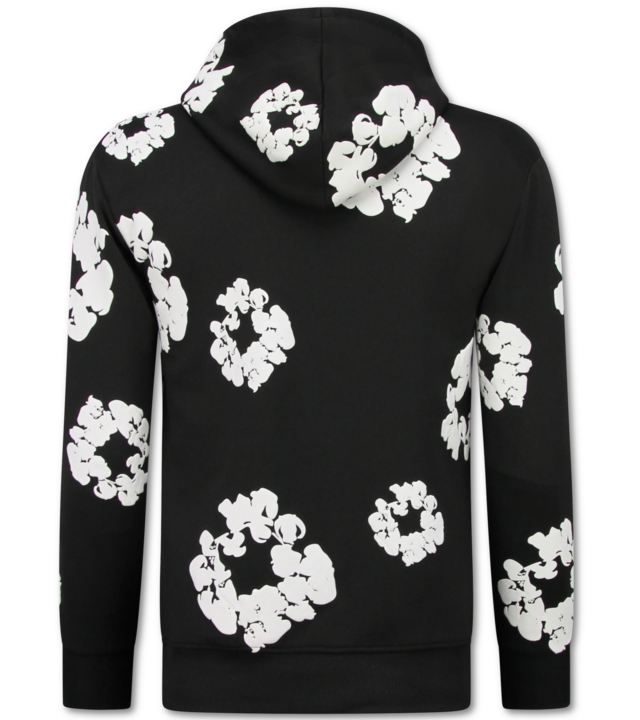 TopStar Dick gewebter Herren Trainingsanzug mit Allover Blumenmuster – Herren Blumenanzug – Twinset – 5991 – Schwarz