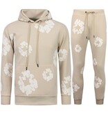 TopStar Dick gewebter Herren Trainingsanzug mit Allover Blumenmuster – Herren Blumenanzug – Twinset – 5991 – Beige