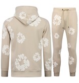 TopStar Dick gewebter Herren Trainingsanzug mit Allover Blumenmuster – Herren Blumenanzug – Twinset – 5991 – Beige