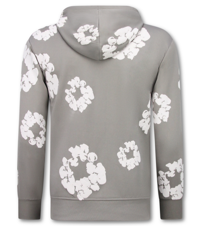 TopStar Dick gewebter Herren Trainingsanzug mit Allover Blumenmuster – Herren Blumenanzug – Twinset – 5991 – Grau