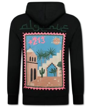 True Rise Oversized Hoodie für Herren mit Kapuze – Algerien Print – Dick gewebt – 5816 – Schwarz