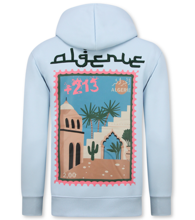 True Rise Oversized Hoodie für Herren mit Kapuze – Algerien Print – Dick gewebt – 5816 – Hellblau