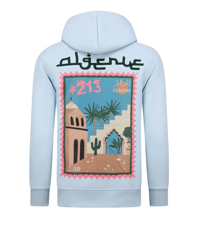 True Rise Oversized Hoodie für Herren mit Kapuze – Algerien Print – Dick gewebt – 5816 – Hellblau