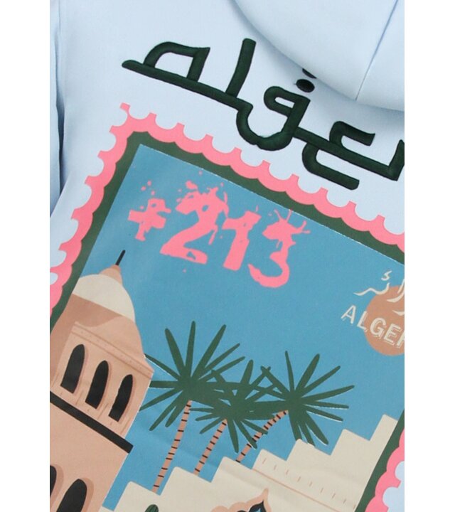 True Rise Oversized Hoodie für Herren mit Kapuze – Algerien Print – Dick gewebt – 5816 – Hellblau