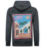 True Rise Oversized Hoodie für Herren mit Kapuze – Algerien Print – Dick gewebt – 5816 – Grau