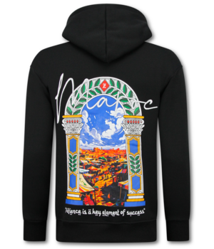 True Rise Oversized Hoodie für Herren mit Kapuze – Marokkanisches Muster – Dick gewebt – 5818 – Schwarz