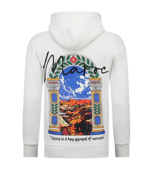 True Rise Oversized Hoodie für Herren mit Kapuze – Marokkanisches Muster – Dick gewebt – 5818 – Weiß