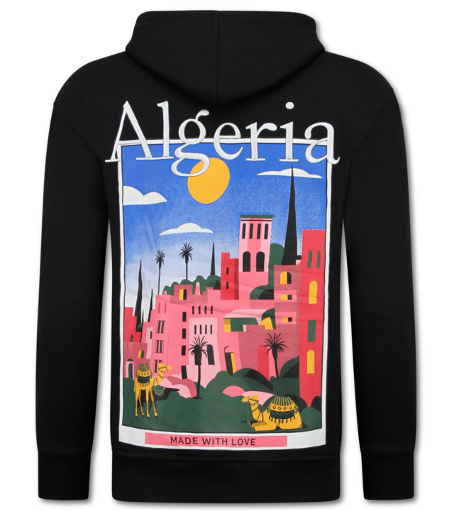 True Rise Oversized Hoodie für Herren mit Kapuze – Algerien Print – Dick gewebt – 5813 – Schwarz