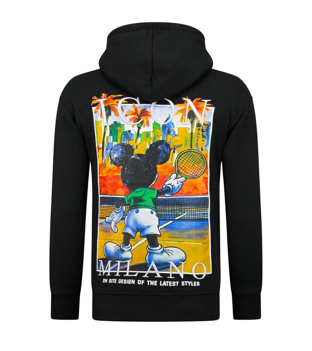 True Rise Oversized Hoodie für Herren mit Kapuze – ICON Milano Print – Dick gewebt – 5812 – Schwarz