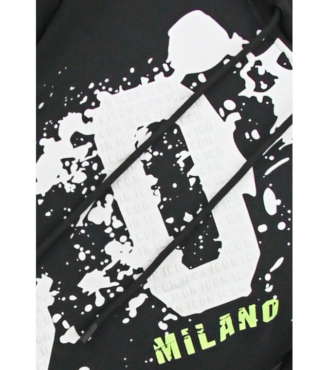 True Rise Oversized Hoodie für Herren mit Kapuze – ICON Splatter – Dick gewebt – 5800 – Schwarz