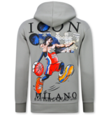 True Rise Oversized Hoodie für Herren mit Kapuze – ICON Puzzle Milano Print – Dick gewebt – 5811 – Grau