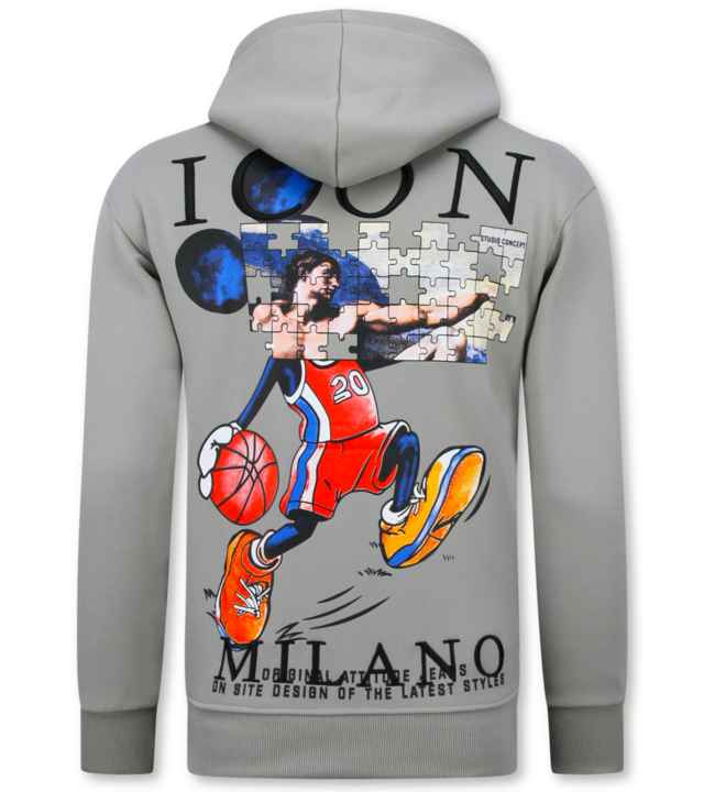True Rise Oversized Hoodie für Herren mit Kapuze – ICON Puzzle Milano Print – Dick gewebt – 5811 – Grau